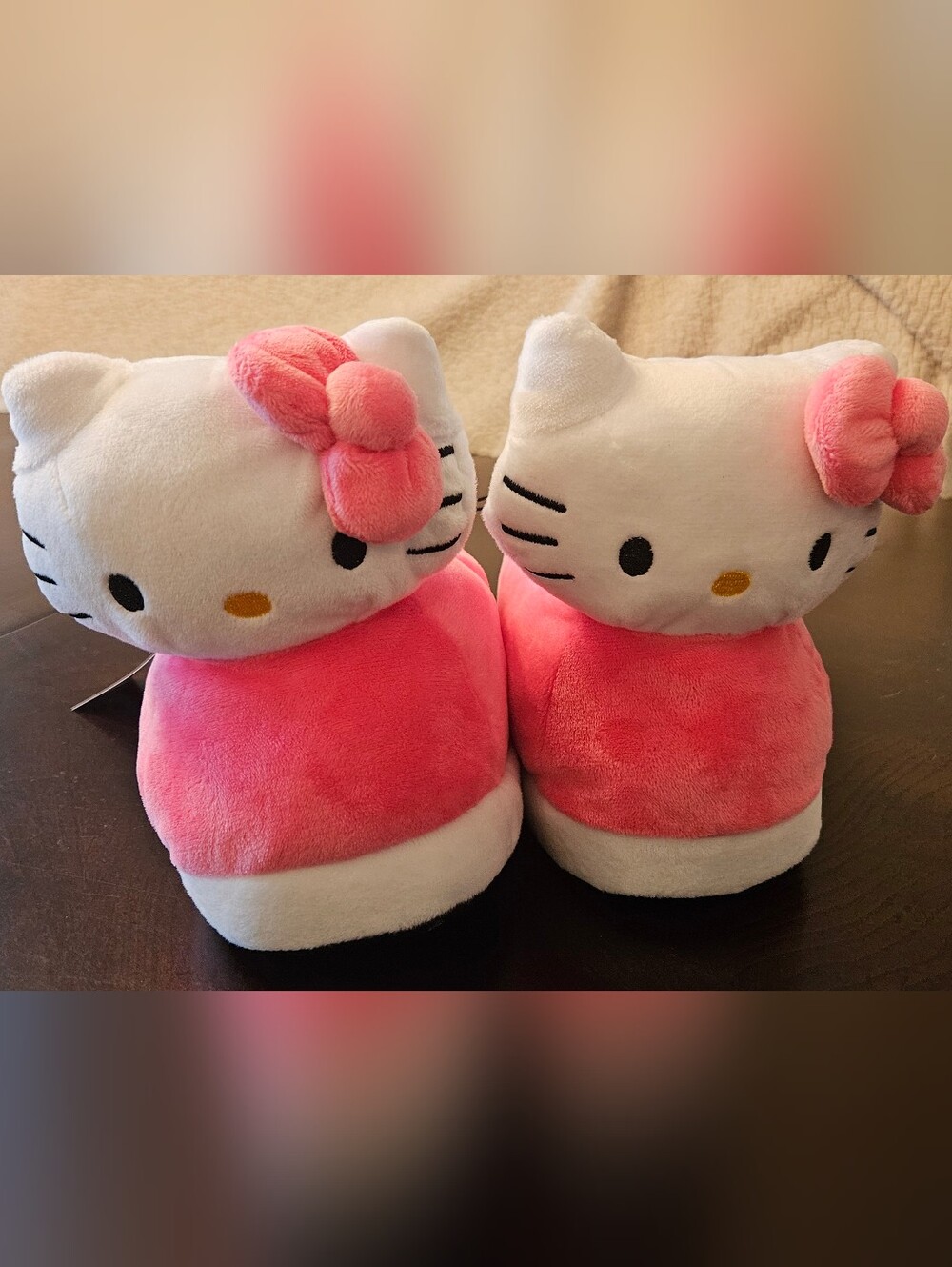 Hello Kitty Pink Plush Kids Slippers with Bow 11/12K